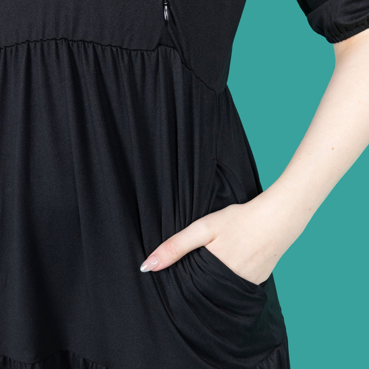 The Midi Breastfeeding Dress - Beth Black Cotton