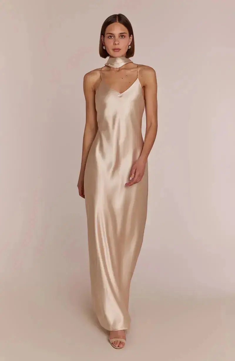 Brooklyn Dress in Champagne Satin