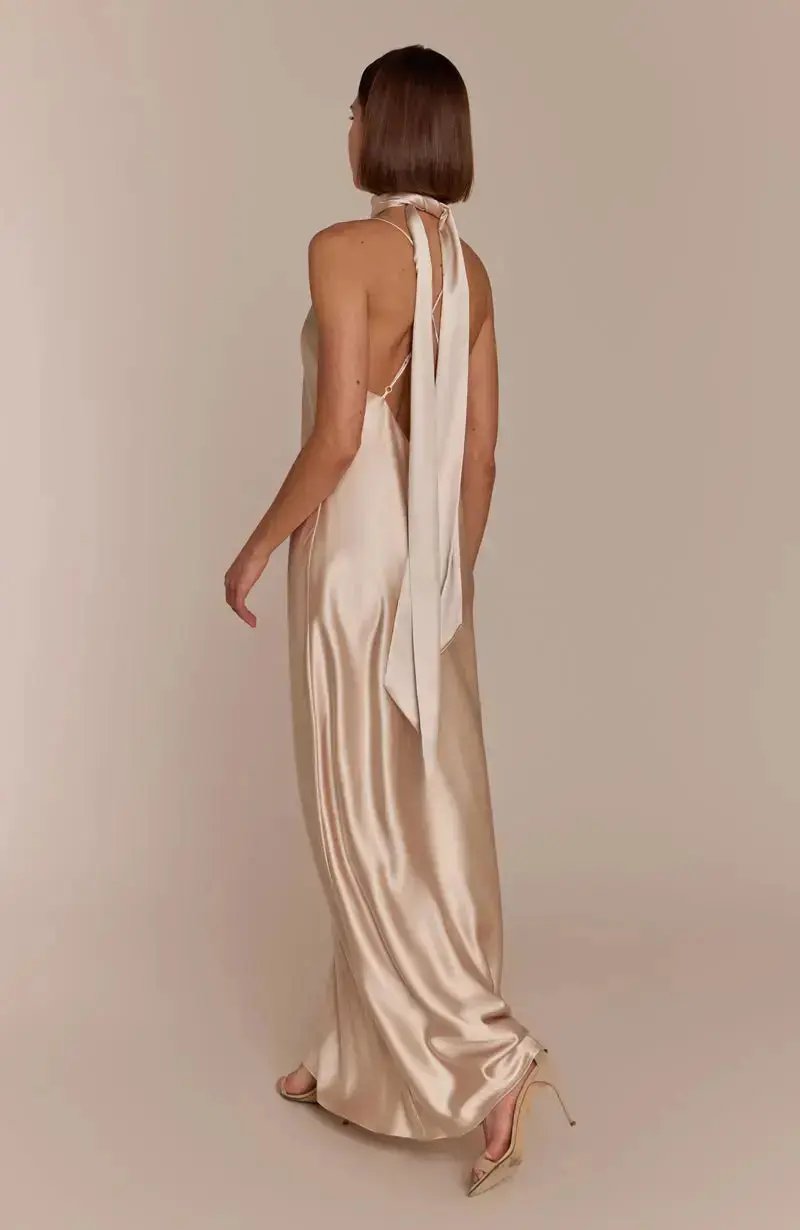Brooklyn Dress in Champagne Satin