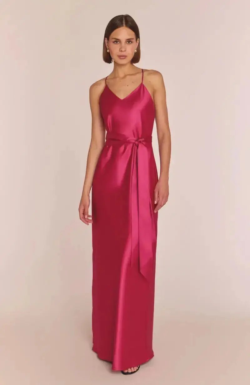 Brooklyn Dress in Hot Pink Satin