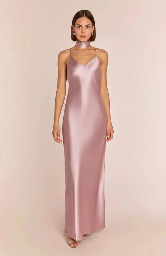 Brooklyn Dress in Rose Pink Satin