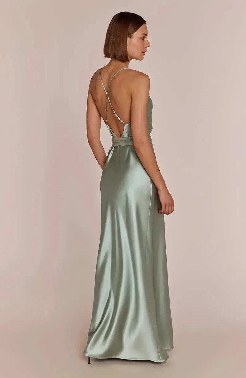 Brooklyn Dress in Sage Green Satin