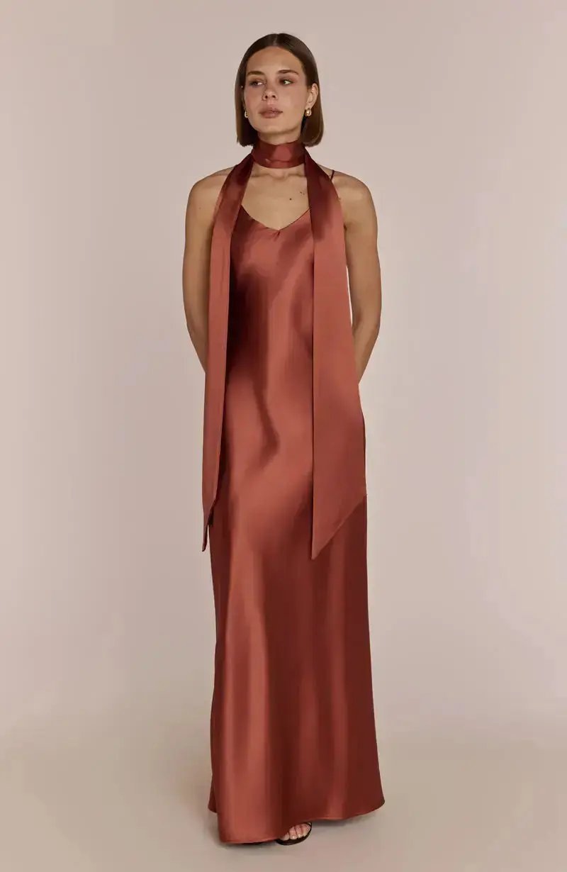 Brooklyn Dress in Terracotta Satin