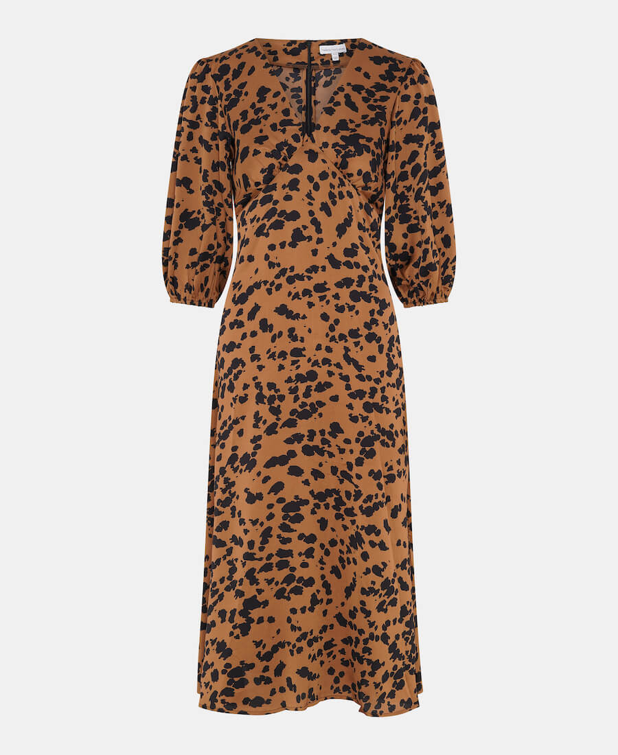 Brown Leopard Satin Midi Dress