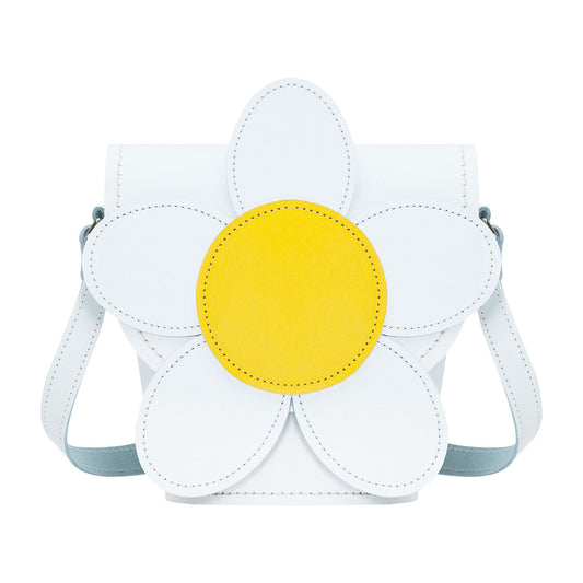 Handmade Leather Daisy Barrel Bag - White
