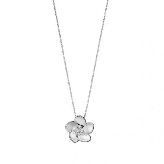 Elements Silver 3D Cherry Blossom With CZ Centre Pendant P4710C