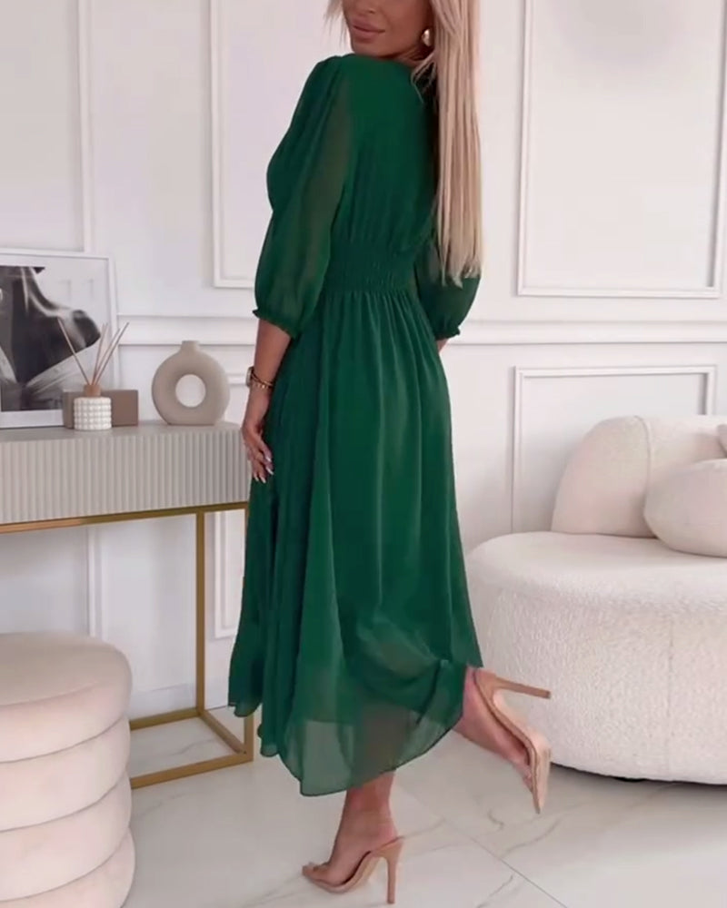 Petra | V-Neck Solid Color Waist Dress