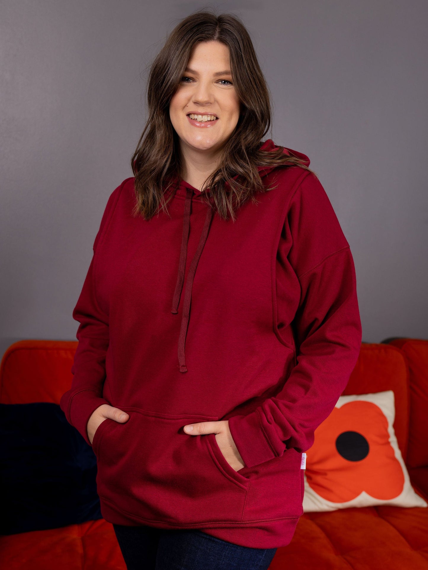 Fleece Lined Burgundy Breastfeeding Hoodie Pre