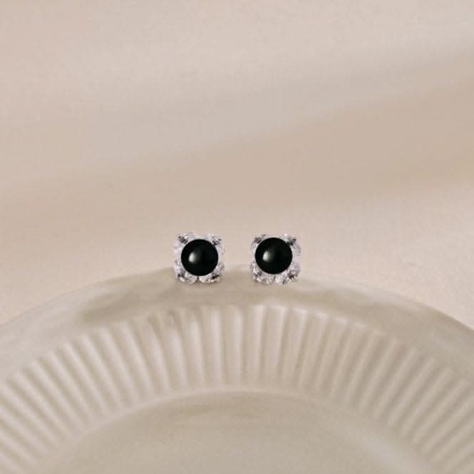 Fresh Water Black Pearl Sparkling Earrings ERLE022