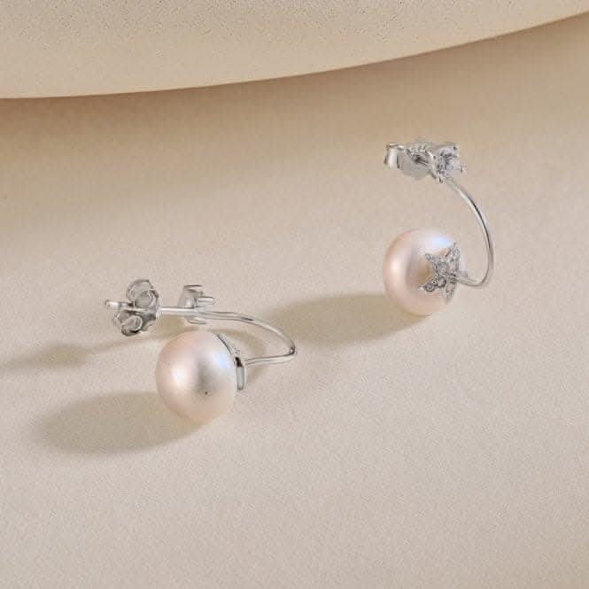 Fresh Water Pearl Round Star Dropper Earrings ERLE025