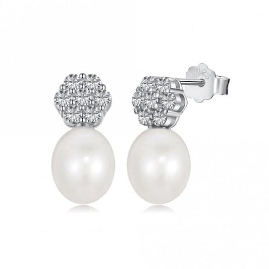 Fresh Water Pearl Sparkling Stone Dropper Earrings ERLE029