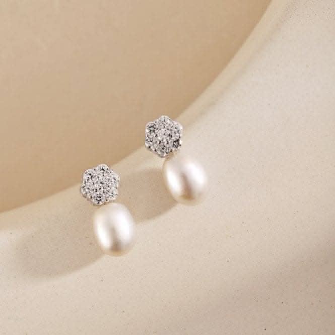 Fresh Water Pearl Sparkling Stone Dropper Earrings ERLE029