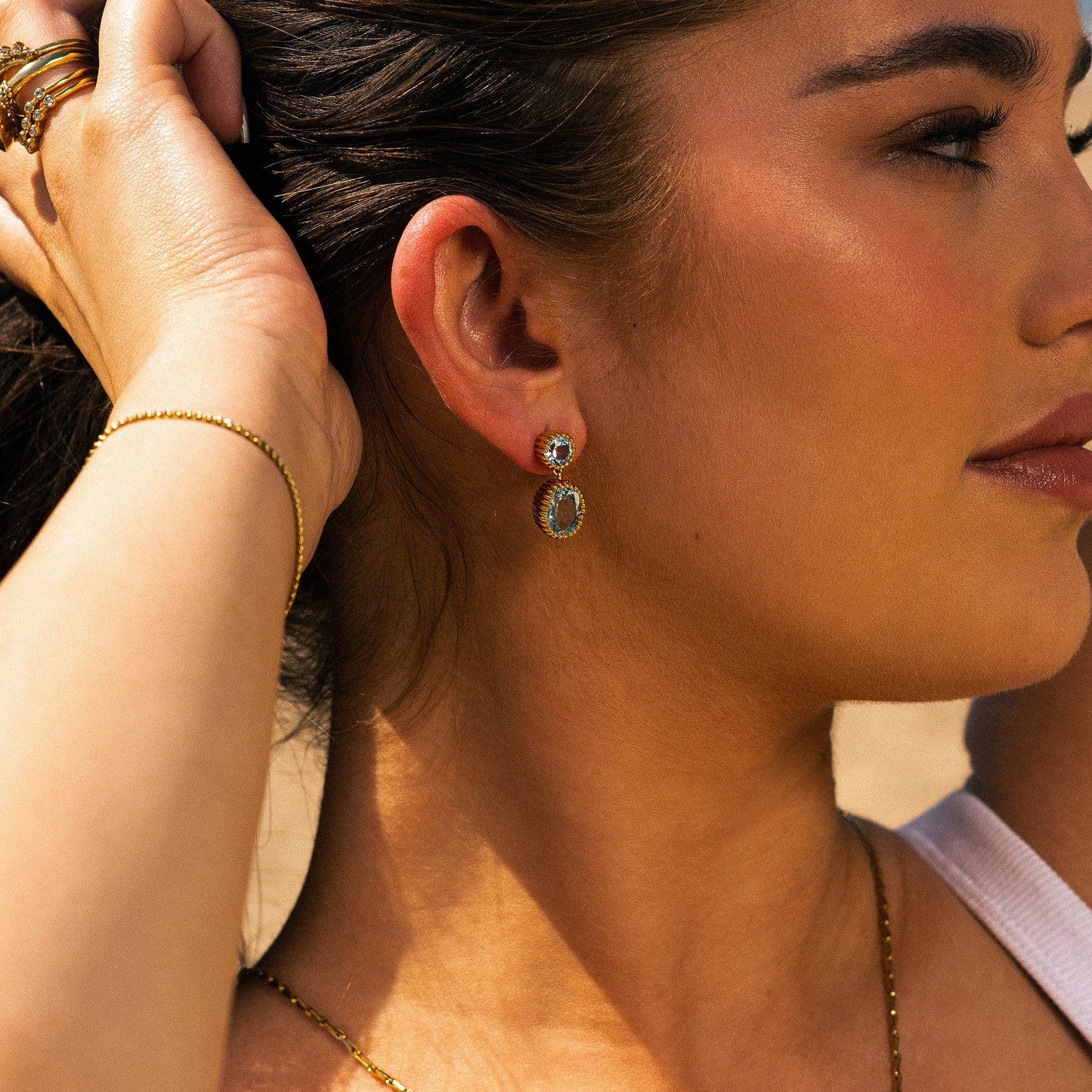 Gold Sky Blue Topaz Aurelia Earrings