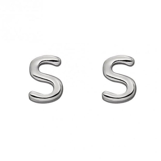 Initial S Sterling Silver Stud Earrings E6036