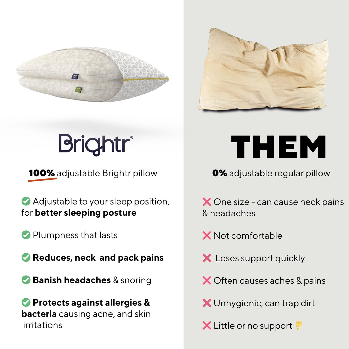Brightr® Luna Adjustable Best Memory Foam pillow