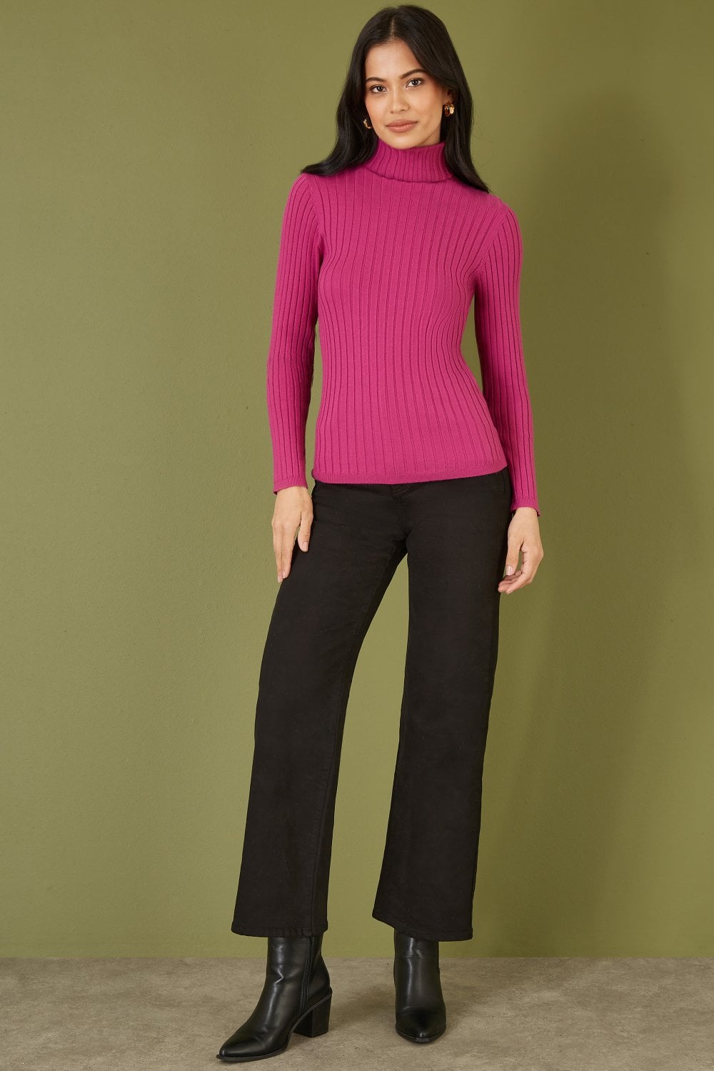 Mela Pink Ribbed Knit Roll Neck Jumper