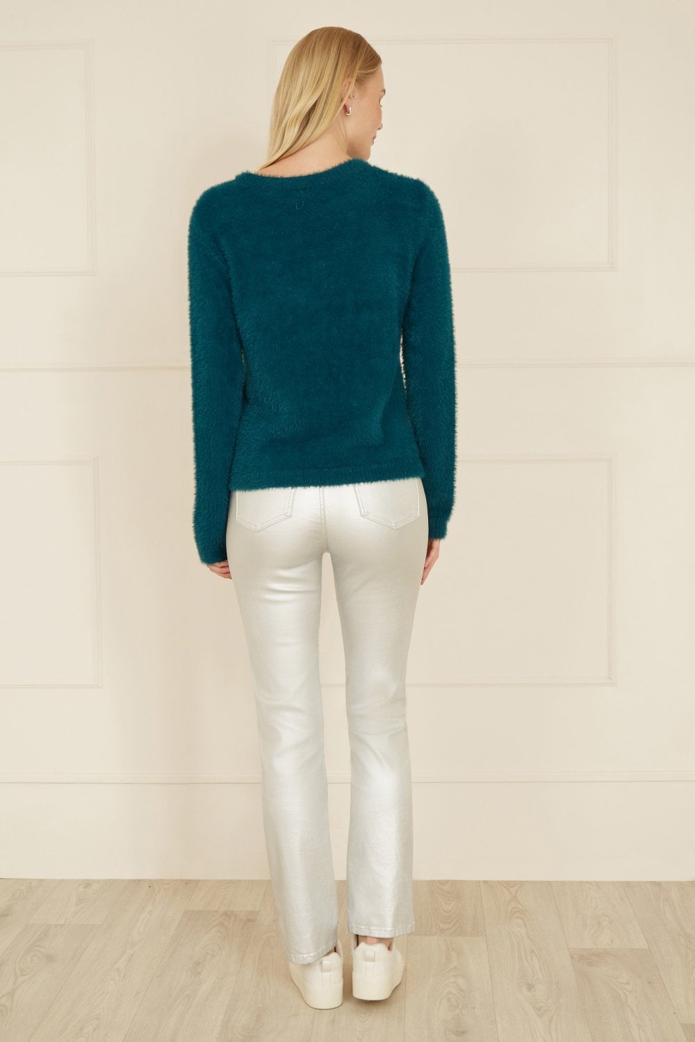 Mela Teal Sequin Snowflake Fluffy Jumper