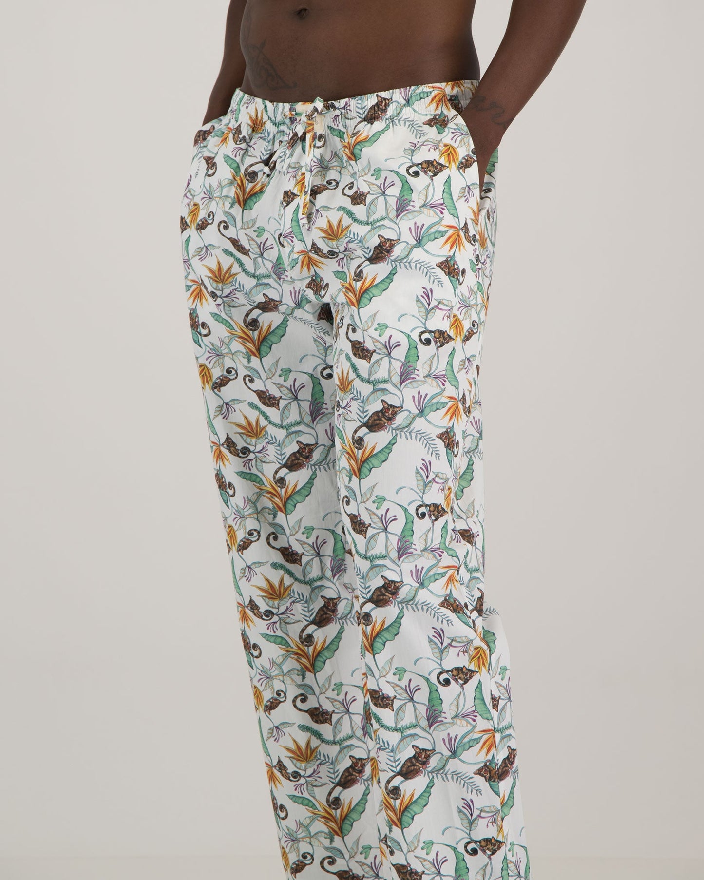 Mens Lounge Pants - Night Monkeys White