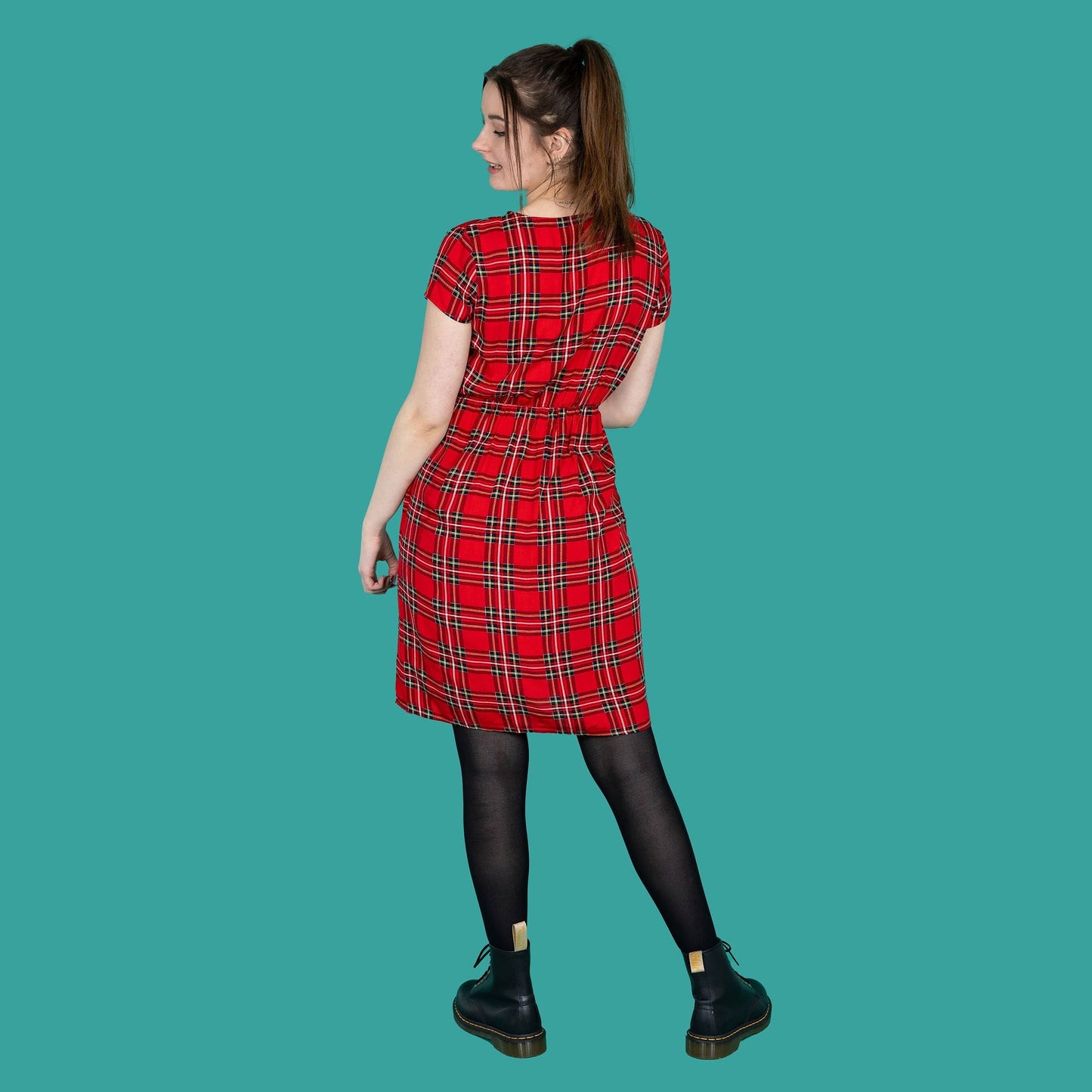 The Knee Length Breastfeeding Dress - Red Tartan Cotton Pre