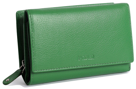 Compact Trifold Leather Purse "Eleanor" – Handmade by Saddler | RFID Protected & Gift Boxed | 10 Card Slots & Rear Zip Coin Pocket