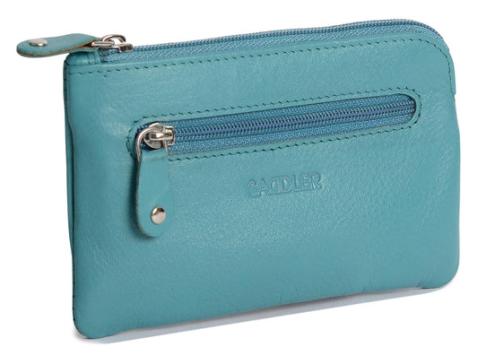 Compact Leather Coin & Card Purse "Ellie" – Handmade by Saddler | RFID Protected & Gift Boxed | With Front Zip Pocket & Key Holder
