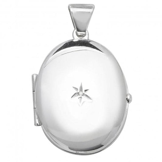 Acotis Silver Necklace Diamond Oval Locket G6912D