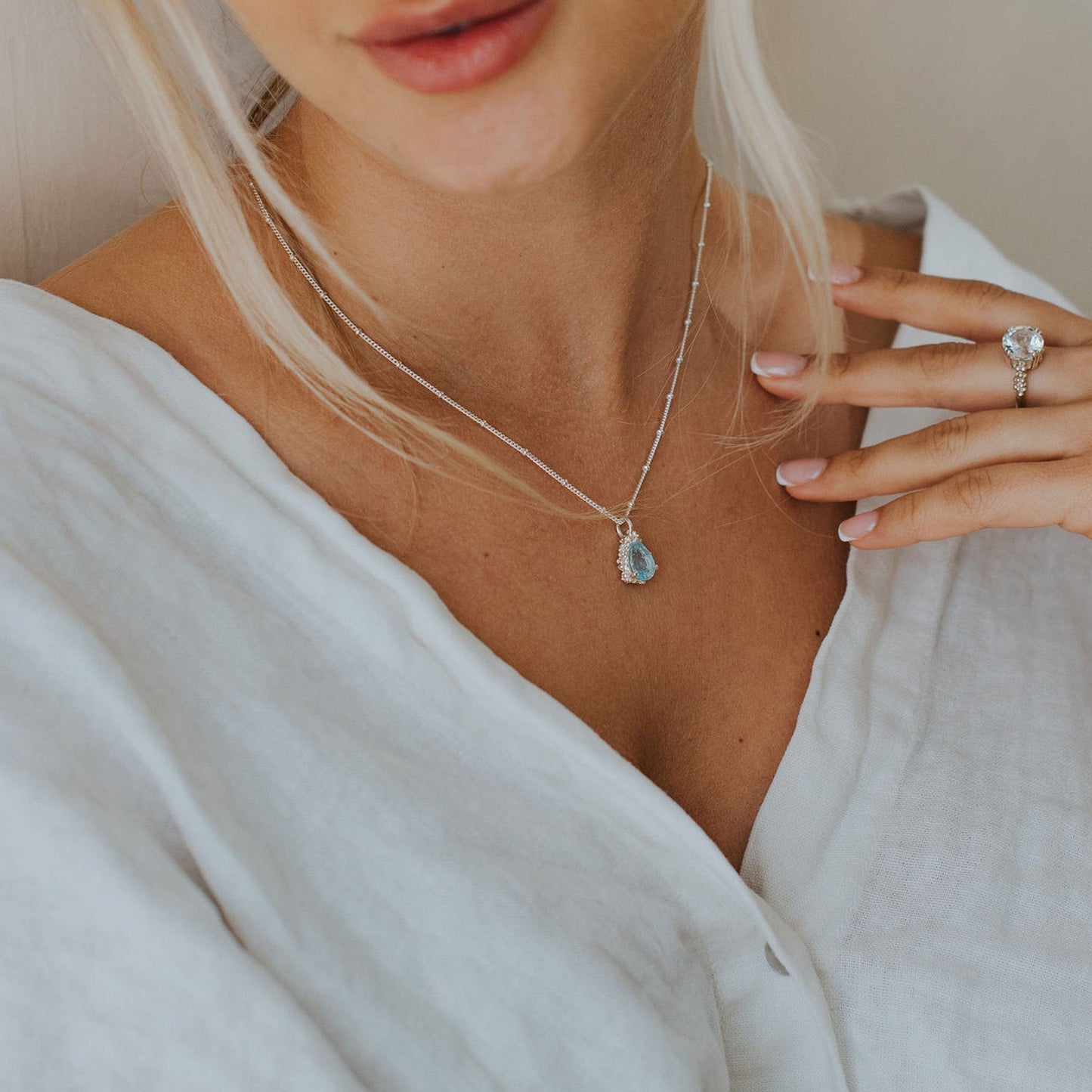 Silver Blue Topaz Necklace - Aurelia