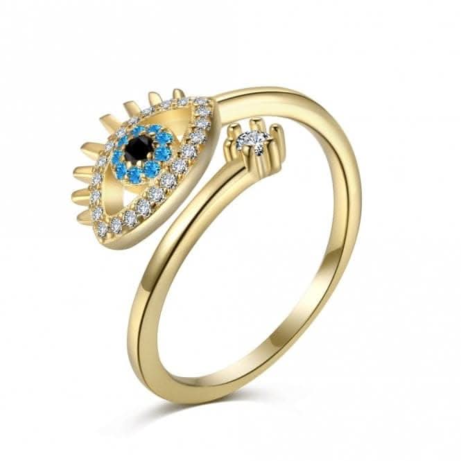 Silver Gold Plated Sparkling Zirconia Adjustable Blue Evil Eye Ring ERLR012