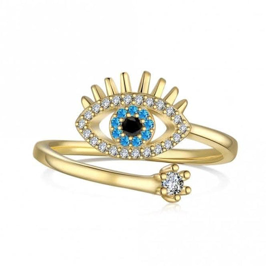 Silver Gold Plated Sparkling Zirconia Adjustable Blue Evil Eye Ring ERLR012