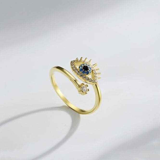 Silver Gold Plated Sparkling Zirconia Adjustable Blue Evil Eye Ring ERLR012