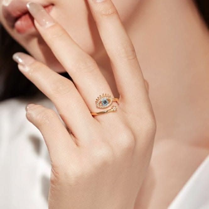 Silver Gold Plated Sparkling Zirconia Adjustable Blue Evil Eye Ring ERLR012