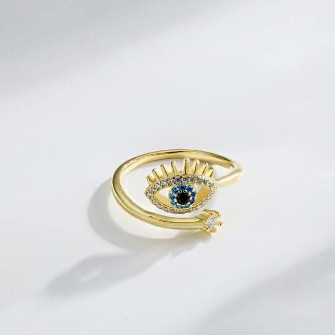 Silver Gold Plated Sparkling Zirconia Adjustable Blue Evil Eye Ring ERLR012
