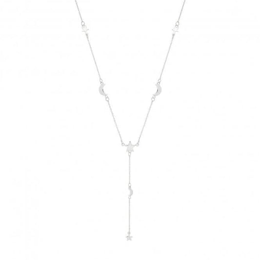 Acotis Silver Necklace Rhodium Plated Moon&Star G3375