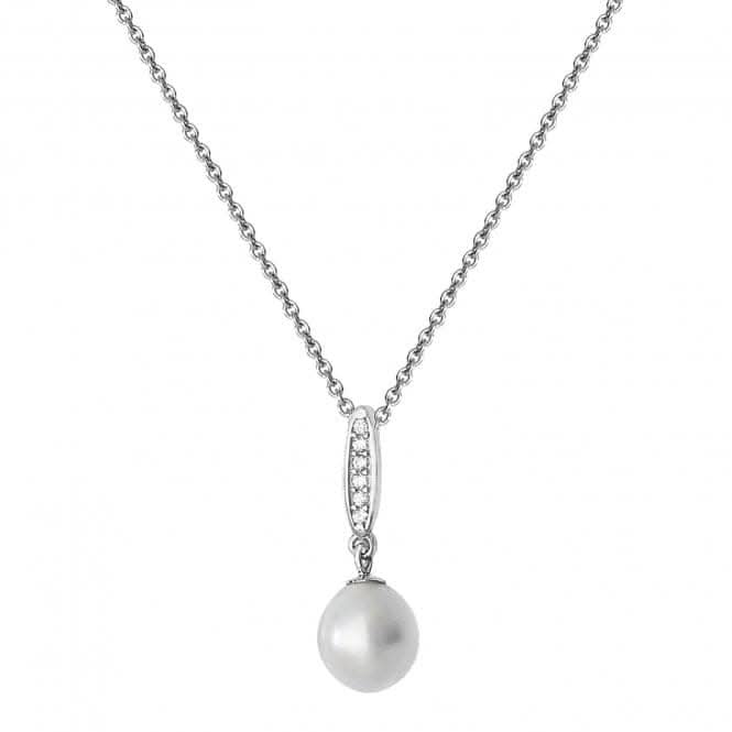 Acotis Silver Necklace Rhodium Plated Zirconia Set & Pearl G3345