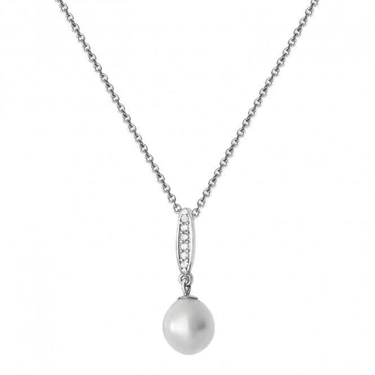 Acotis Silver Necklace Rhodium Plated Zirconia Set & Pearl G3345