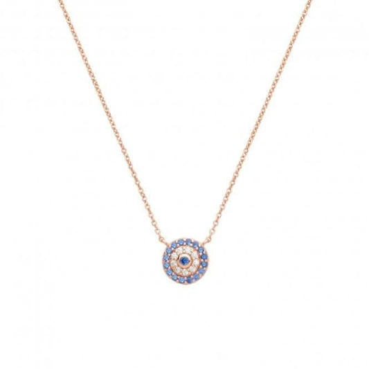 Acotis Silver Necklace Rose Gold Plated Blue & Wht Zirconia G3380R