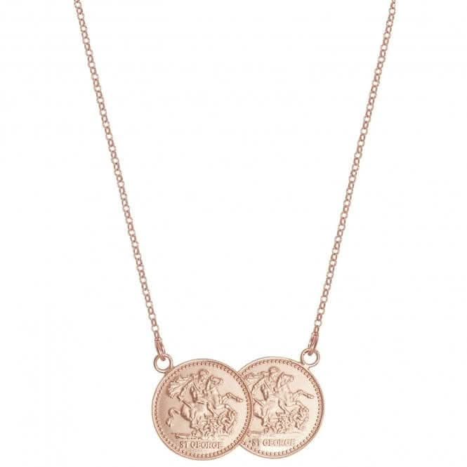 Acotis Silver Necklace Rose Gold Plated Half Double Sov Coin G3303H