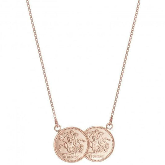 Acotis Silver Necklace Rose Gold Plated Half Double Sov Coin G3303H