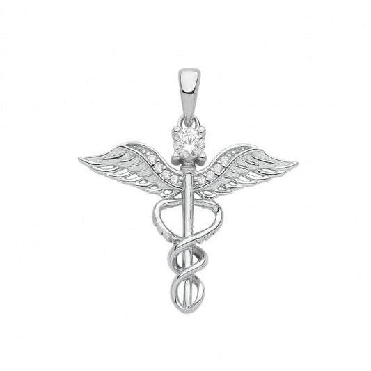 Acotis Silver Pendant Rhodium Plated Caduceus G61115