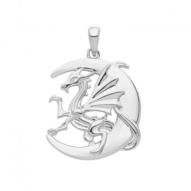 Acotis Silver Pendant Rhodium Plated Dragon On Moon G61118