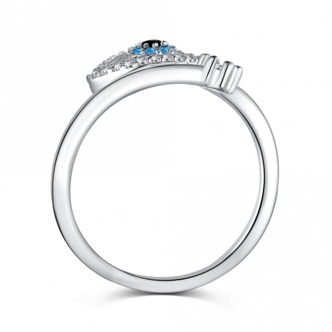 Silver Rhodium Plated Sparkling Zirconia Adjustable Blue Evil Eye Ring ERLR013