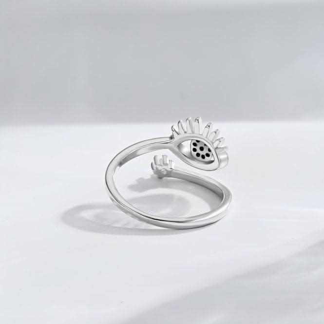 Silver Rhodium Plated Sparkling Zirconia Adjustable Blue Evil Eye Ring ERLR013