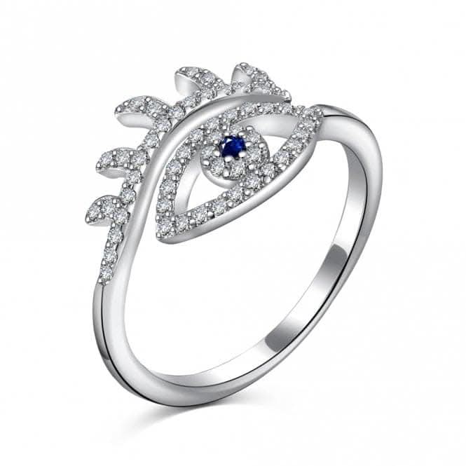 Silver Rhodium Plated Sparkling Zirconia Adjustable Evil Eye Ring ERLR014