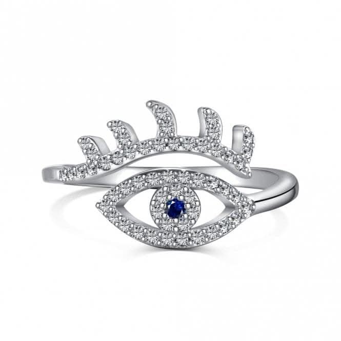 Silver Rhodium Plated Sparkling Zirconia Adjustable Evil Eye Ring ERLR014