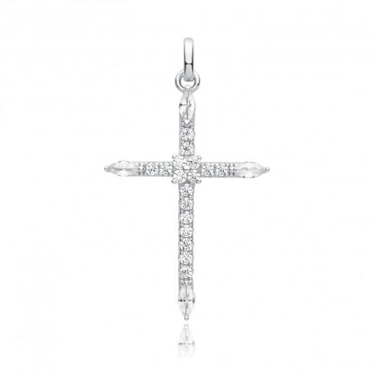 Acotis Silver Pendant Rhodium Plated Zirconia Cross G61130