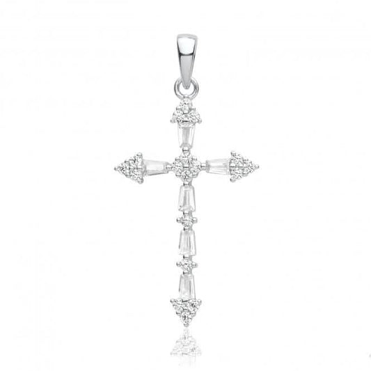 Acotis Silver Pendant Rhodium Plated Zirconia Cross G61131