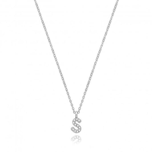Acotis Silver Necklace Rhodium Plated Zirconia Initial G3395/S