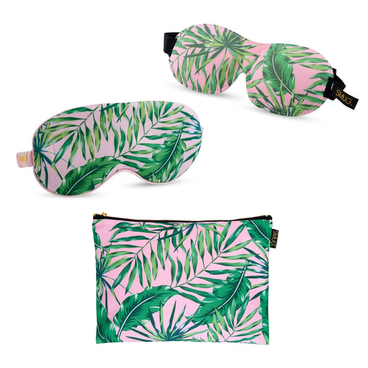 Contoured & Satin Sleep Mask Double Pack & Accessories Bag Set - Palm