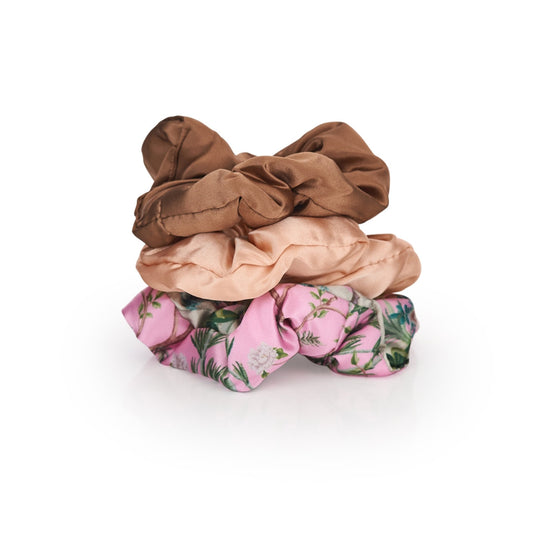 Cloud Satin Hair Scrunchie Set (set of 3) - Caramel Tiger