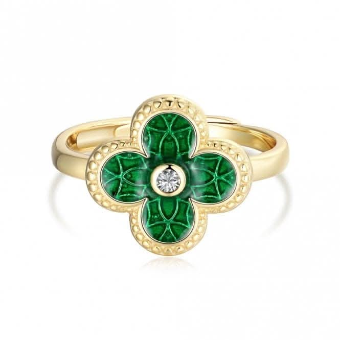 Sterling Silver Gold Plated Adjustable Green Lucky 4 Leaf Ring ERLR005
